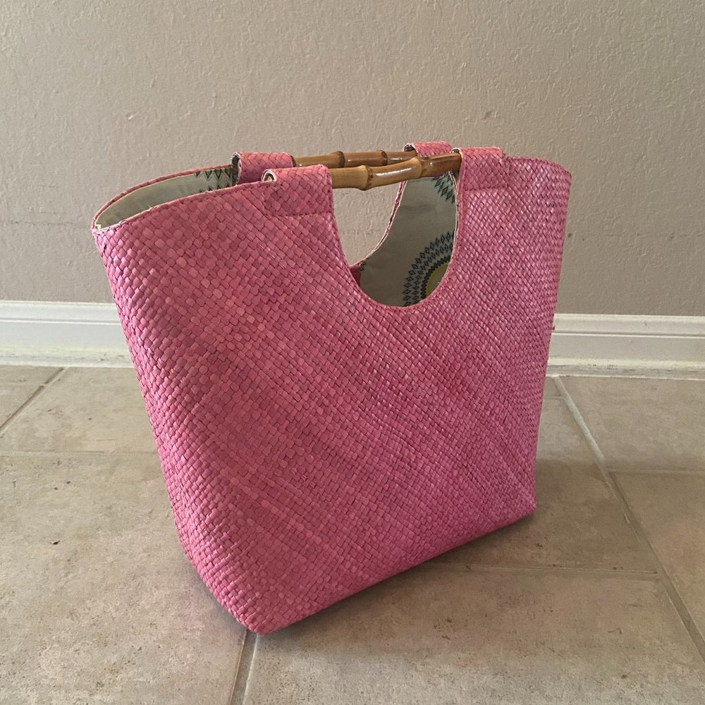 Putu Pink Summer Bag w/ Bamboo Handles